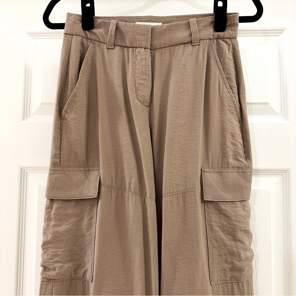 H&M Matte Textured Satin Wide Leg Cargo Pants Flowy taupe sz 2 - Picture 3 of 5